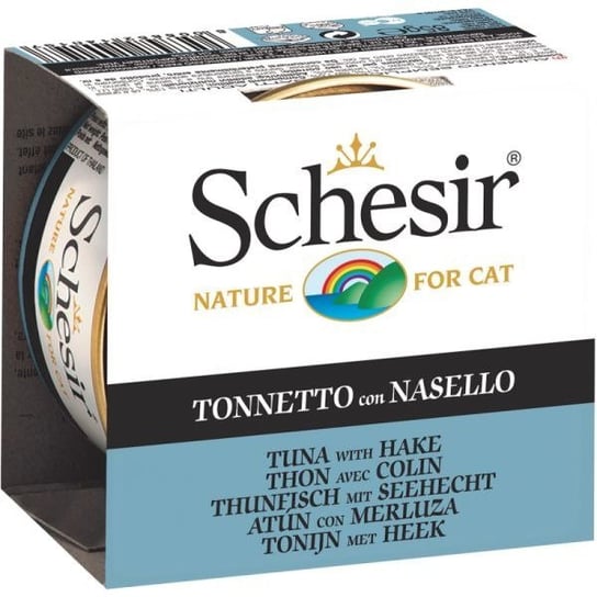 Karma mokra dla kota SCHESIR, tuńczyk z morszczukiem w galaretce, 85 g SCHESIR