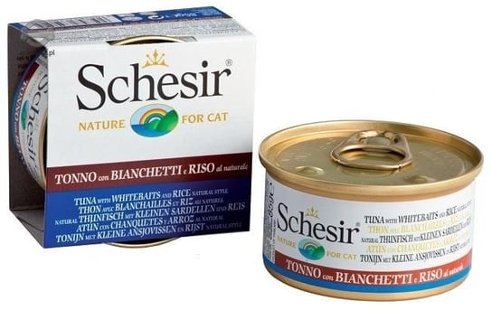 Karma mokra dla kota SCHESIR, tuńczyk ze smażonymi rybami i ryżem gotowane w wodzie, 85 g SCHESIR