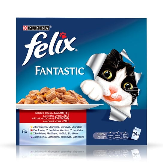 Karma mokra dla kotów FELIX Fantastic w galaretce Wiejskie Smaki, 24x100 g Felix