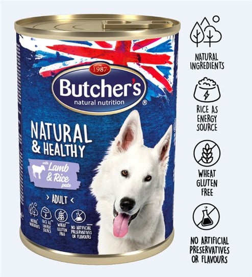 Karma mokra dla psa BUTCHER’S Natural&Healthy Dog, jagnięcina z ryżem, 390 g Butcher's