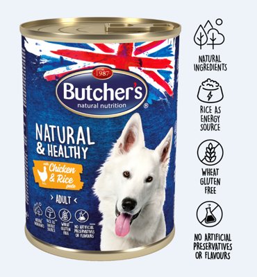 Karma mokra dla psa BUTCHER’S Natural&Healthy Dog, kurczak z ryżem, 1200 g Butcher's