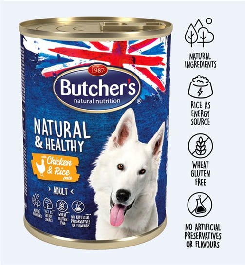 Karma mokra dla psa BUTCHER’S Natural&Healthy Dog, kurczak z ryżem, 390 g Butcher's