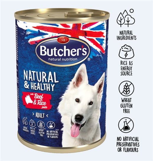 Karma mokra dla psa BUTCHER’S Natural&Healthy Dog, wołowina z ryżem, 390 g Butcher's