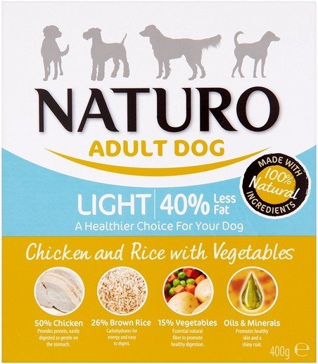 Karma mokra dla psa NATURO Light, kurczak z ryżem i warzywami, 400 g Naturo