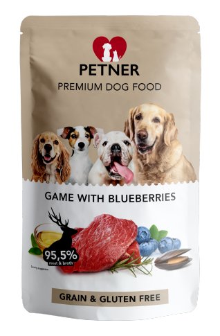 Karma mokra dla psa PETNER, dziczyzna z borówką, 500 g Petner