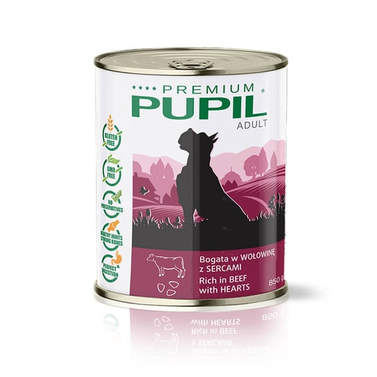 Karma mokra dla psa PUPIL Premium bogata w wołowinę z sercami 850 g PUPIL Foods