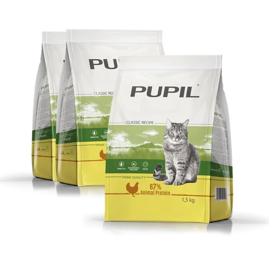 Karma sucha dla kota PUPIL Prime Quality bogata w kurczaka z wątróbką i warzywami 3 x 1,5 kg PUPIL Foods