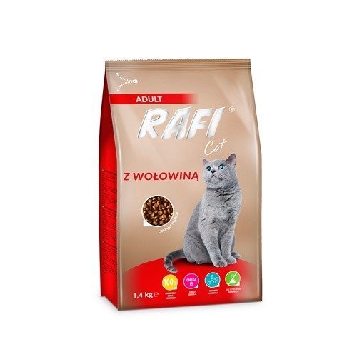 Karma sucha dla kotów sterylizowanych RAFI Cat, z wołowiną, 1,4 kg Rafi