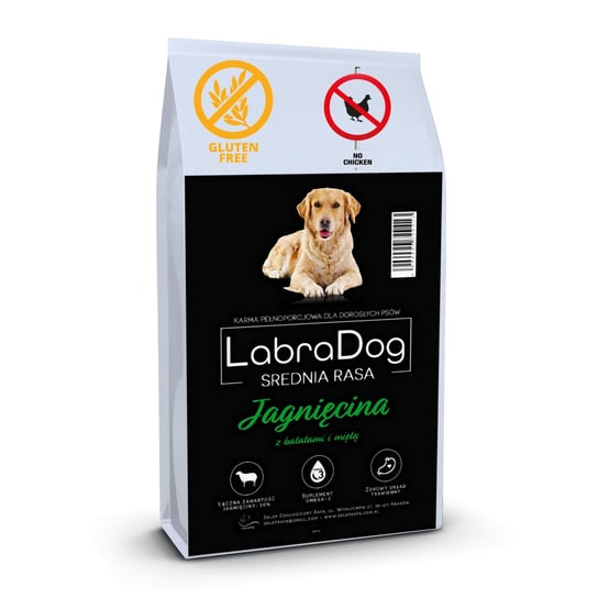 Karma sucha dla psa dorosłego LabraDog Superfood Jagnięcina z batatami i miętą bez kurczaka i zbóż rasa średnia 12kg LabraDog
