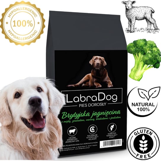 Karma sucha dla psa dorosłego rasy średniej LabraDog Superfood Premium Hipoalergiczna Brytyjska Jagnięcina z miętą, bez zbóż i kurczaka dla alergików 2kg LabraDog