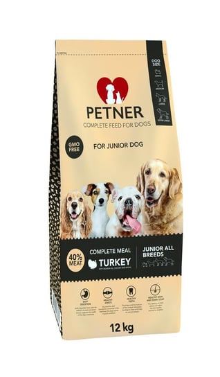 Karma sucha dla psa PETNER Junior All Breeds, indyk, 12 kg Petner