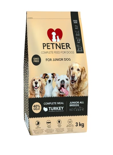 Karma sucha dla psa PETNER Junior All Breeds, indyk, 3 kg Petner