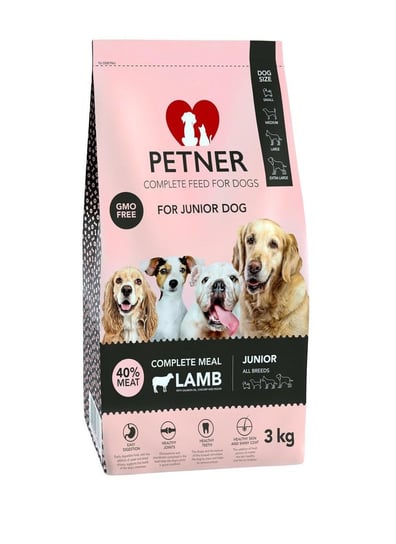 Karma sucha dla psa PETNER Junior All Breeds, jagnięcina, 3 kg Petner