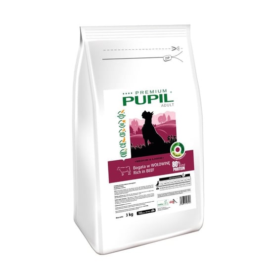 Karma sucha dla psa PUPIL FOODS Premium Adult Medium & Large, bogata w wołowinę, 3 kg PUPIL Foods