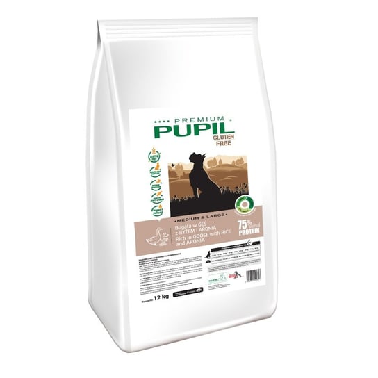 Karma sucha dla psa PUPIL FOODS Premium Gluten Free Medium&Large, bogata w gęś z ryżem i aronią, 12 kg PUPIL Foods