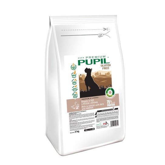 Karma sucha dla psa PUPIL FOODS Premium Gluten Free Medium&Large, bogata w gęś z ryżem i aronią, 3 kg PUPIL Foods