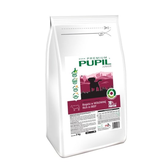Karma sucha dla psa PUPIL FOODS Premium Junior Medium&Large, bogata w wołowinę, 3 kg PUPIL Foods