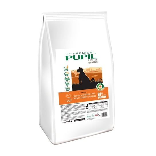 Karma sucha dla psa PUPIL FOODS Premium Light & Senior Mini, bogata w indyka i ryż, 10 kg PUPIL Foods