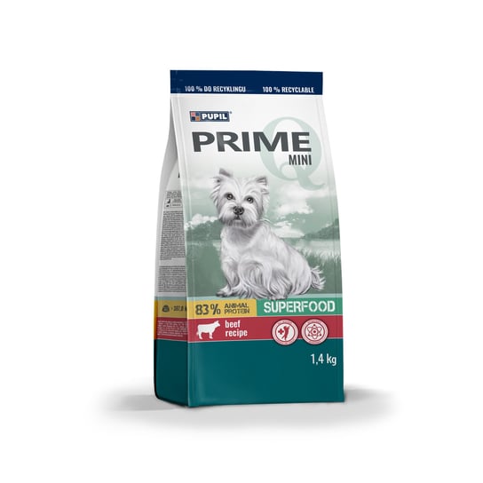 Karma sucha dla psa PUPIL Prime Mini bogata w wołowinę z wątróbką 1,4 kg PUPIL Foods