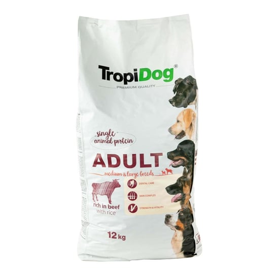 Karma sucha dla psa TROPIDOG Premium Adult M/L Beef & Rice, 12 kg Tropidog