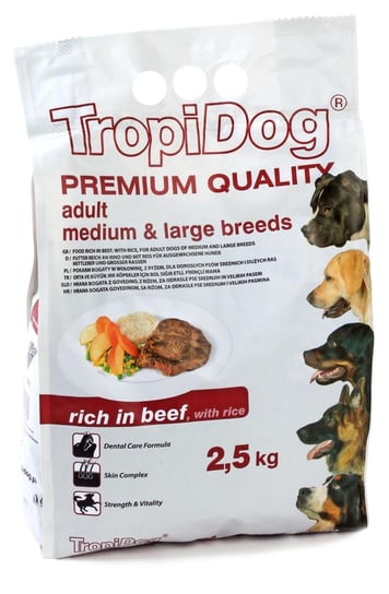 Karma sucha dla psa TROPIDOG Premium Adult M/L Beef & Rice, 2,5 kg Tropidog