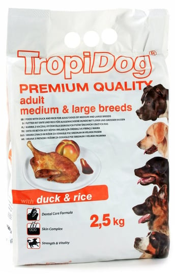 Karma sucha dla psa TROPIDOG Premium Adult M/L Duck & Rice, 2,5 kg Tropidog