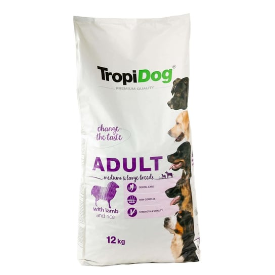 Karma sucha dla psa TROPIDOG Premium Adult M/L Lamb & Rice, 12 kg Tropidog