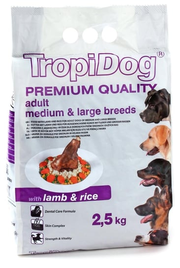 Karma sucha dla psa TROPIDOG Premium Adult M/L Lamb & Rice, 2,5 kg Tropidog