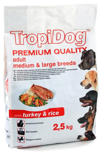 Karma sucha dla psa TROPIDOG Premium Adult M/L Turkey & Rice, 2,5 kg Tropidog