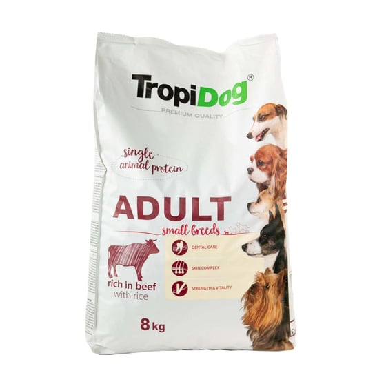 Karma sucha dla psa TROPIDOG Premium Adult S Beef & Rice, 8 kg Tropidog