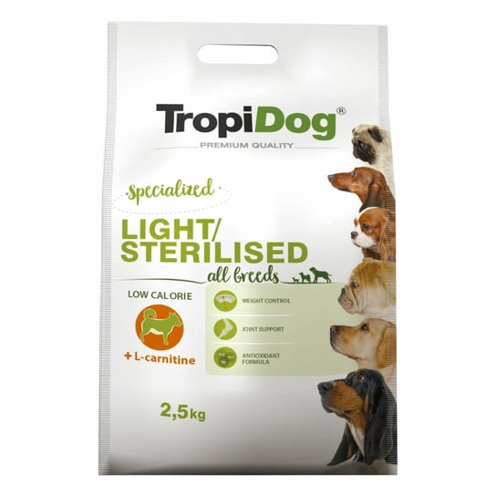 Karma sucha dla psa TROPIDOG Premium Light & Sterilised, 2,5 kg Tropidog
