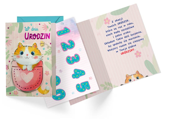 Karnet DK-1072 Urodziny dziecięce (wymienne cyferki) kotek Kukartka