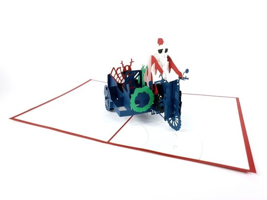 Karnet na Boże Narodzenie 3D, Święty Mikołaj na motorze z reniferami GrandGift