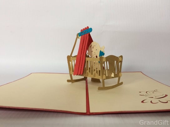 Karnet na narodziny dziecka 3D, Kołyska dziecięca kwiatki GrandGift