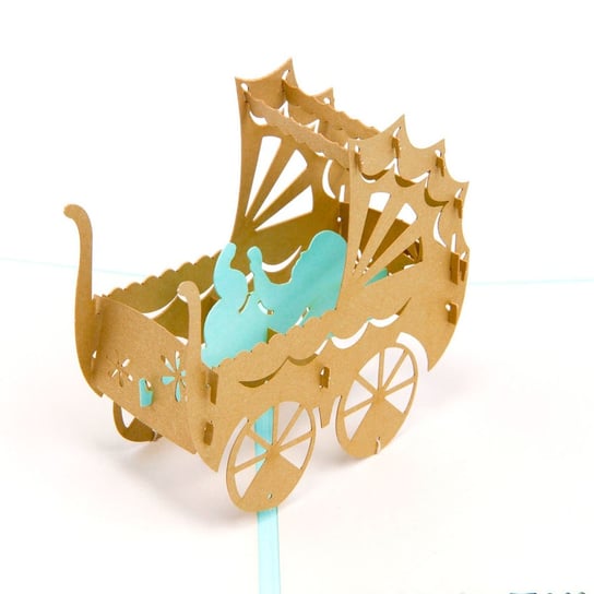 Karnet na narodziny dziecka 3D, Niebieski wózek dziecięcy GrandGift