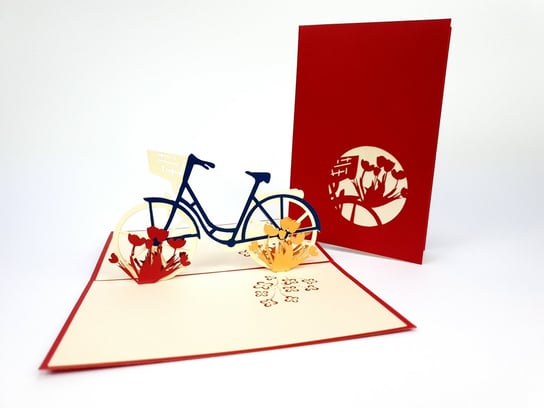 Karnet okolicznościowy 3D, Czerwony rower tulip Amserdam GrandGift
