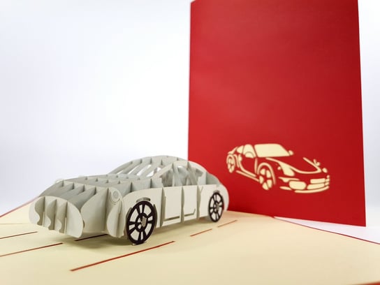 Karnet okolicznościowy 3D, Czerwony sportowy samochód GrandGift