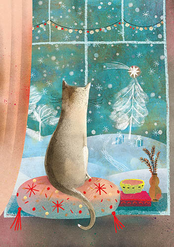 Karnet okolicznościowy, Boże Narodzenie, Kot w oknie Ilustris S.C.