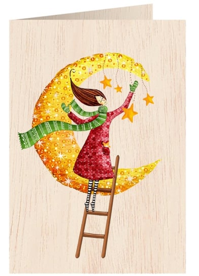 Karnet okolicznościowy drewniany, Kobieta i księżyc Cozywood