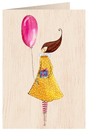 Karnet okolicznościowy drewniany, Kobieta z balonem Cozywood