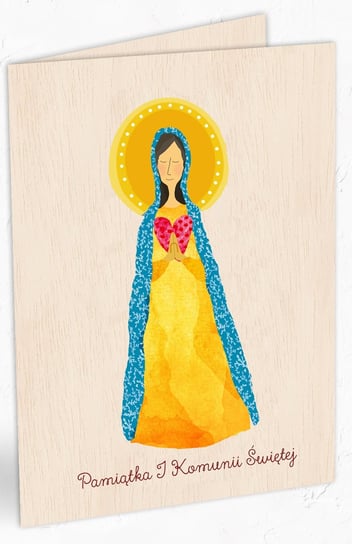 Karnet okolicznościowy, drewniany, Pierwsza Komunia Święta, Maria Cozywood
