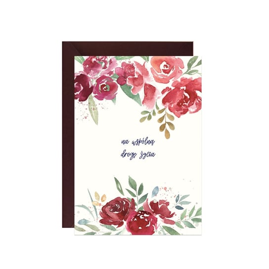 Karnet okolicznościowy na ślub, A6, bordowe kwiaty Paperwords