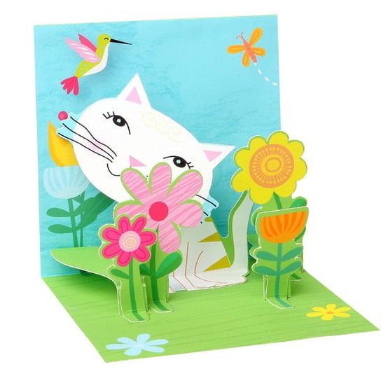 Karnet okolicznościowy, White Cat and Flowers sydor