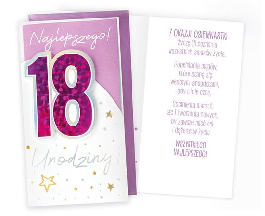 Karnet PM-277 Urodziny 18 (osiemnastka, cyfry, różowe) Kukartka