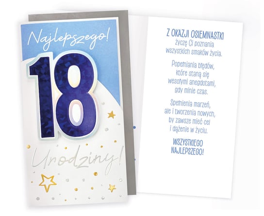 Karnet PM-278 Urodziny 18 (osiemnastka, cyfry, niebieskie) Kukartka