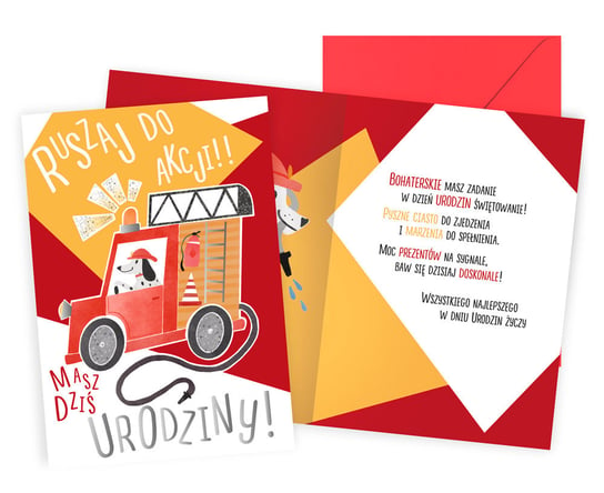 Karnet PR-500 Urodziny dziecięce (piesek-wóz strażacki) Kukartka