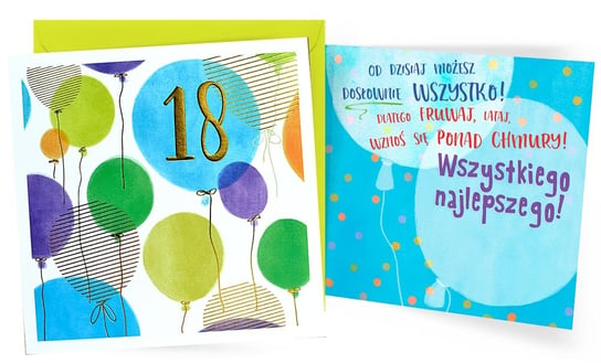Karnet QR-012 Urodziny 18 (osiemnastka, cyfry, balony niebieskie) Kukartka