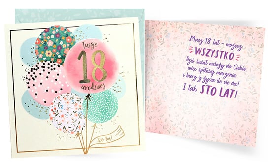 Karnet QR-013 Urodziny 18 (osiemnastka, cyfry, balony różowe) Kukartka