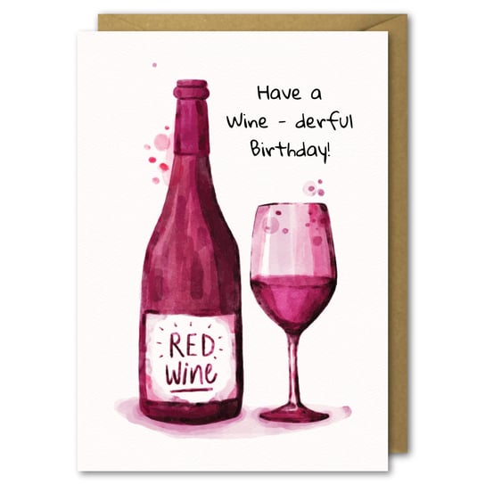 Karnet urodzinowy, B6, butelka wina Paper Flamingo