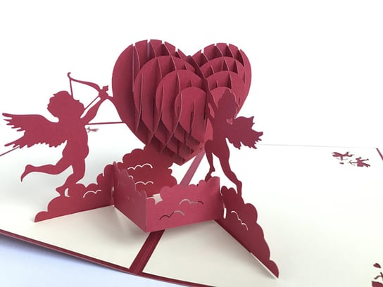 Karnet walentynkowy 3D, Kupidyny i wielkie czerwone serce GrandGift